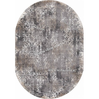 Абстрактный ковер дизайн 99 коричневый с серым овал